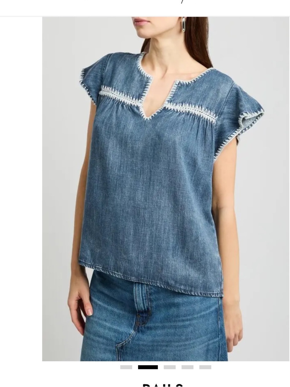 Rails Denim Blue Tafia Blouse with White Stitching Women’s Medium